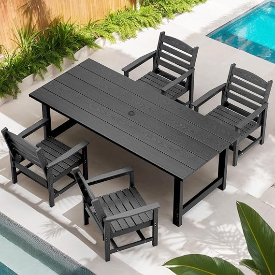 7-Piece HDPE Patio Dining Set for 6 with Umbrella Hole
