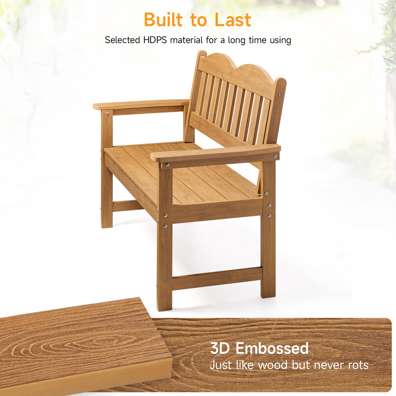 2-Person Poly Lumber Outdoor Bench with Armrests