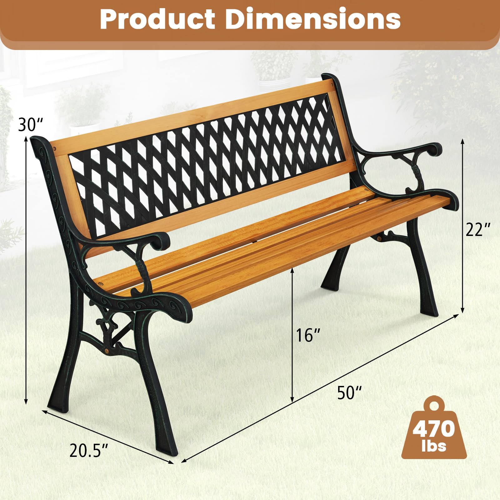 Cast Iron & Hardwood Outdoor Garden Bench