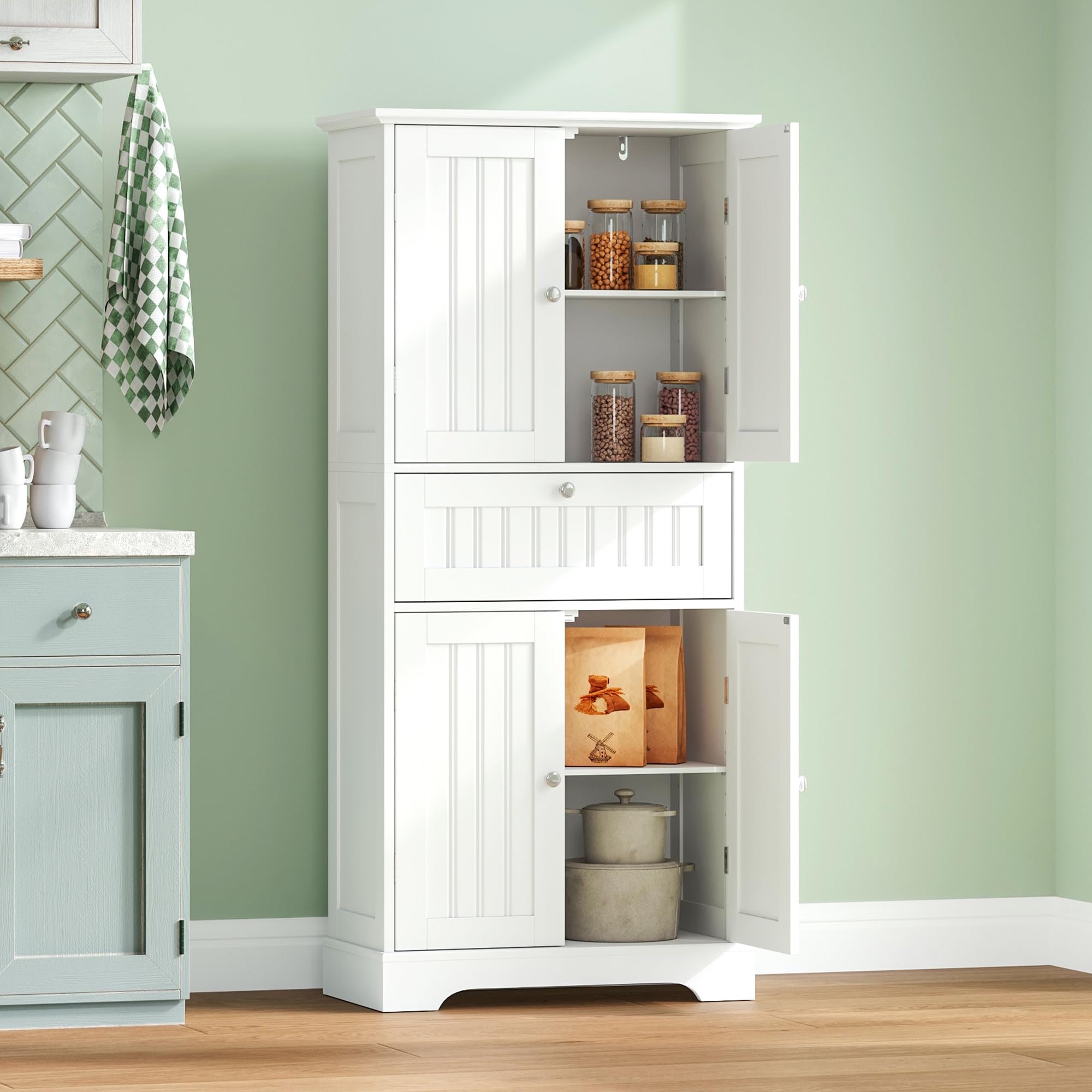 51" Tall Bathroom Floor Cabinet with Drawer and Adjustable Shelves