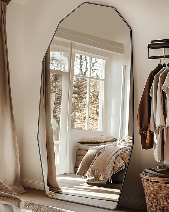 Full Length Mirror 71x28 Irregular Diamond Shape Black Aluminum Frame