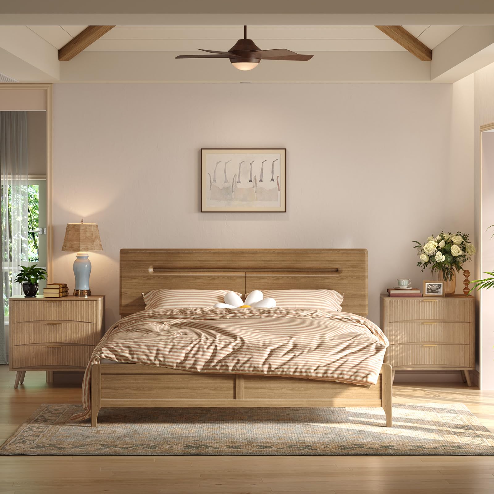 Oversized Fluted Nightstands Set of 2 - 3 Drawers