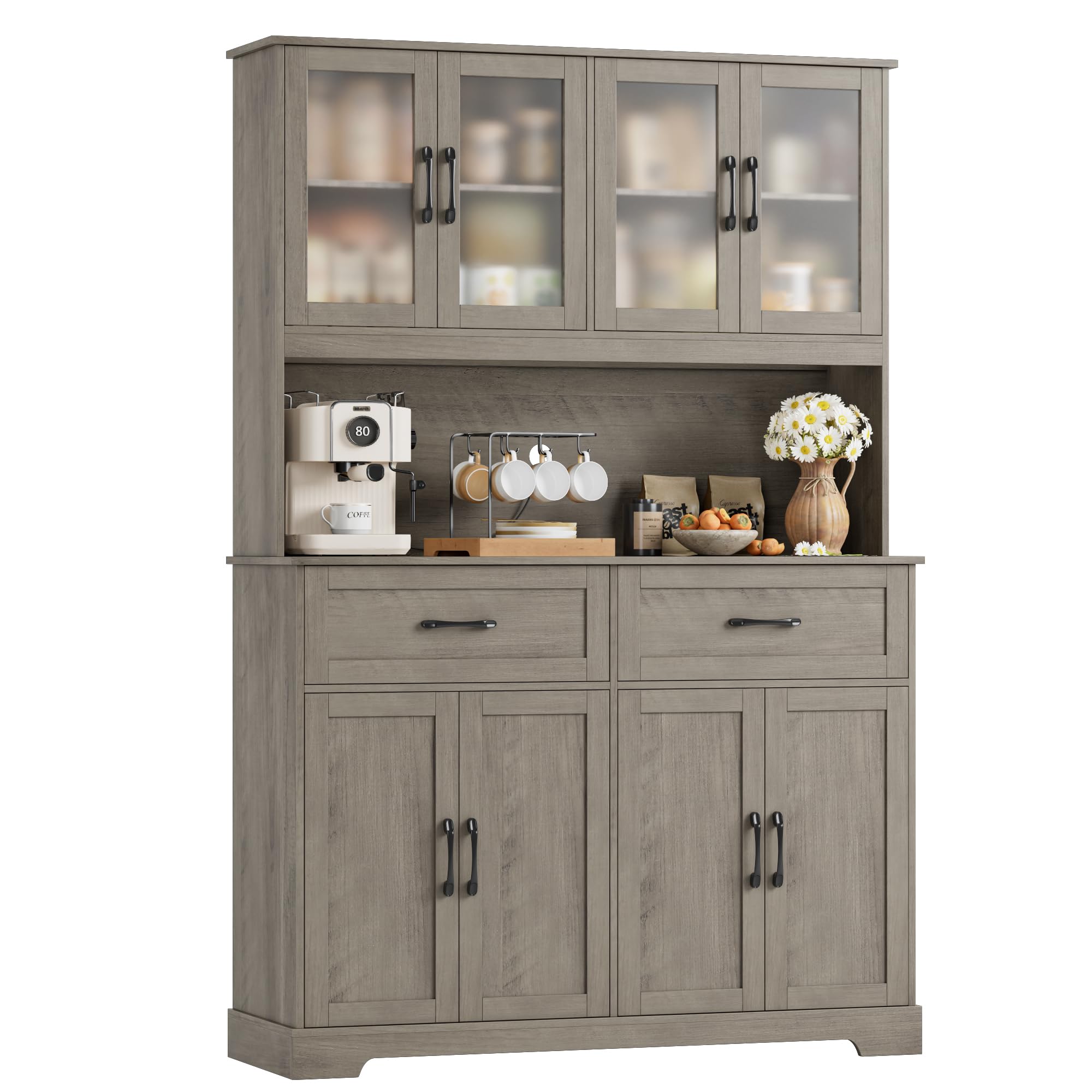 71" Farmhouse Kitchen Pantry Cabinet with Microwave Stand