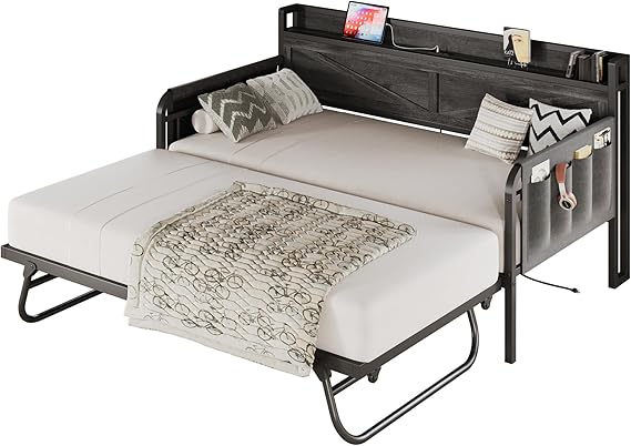 Twin Daybed with Trundle and Storage Headboard