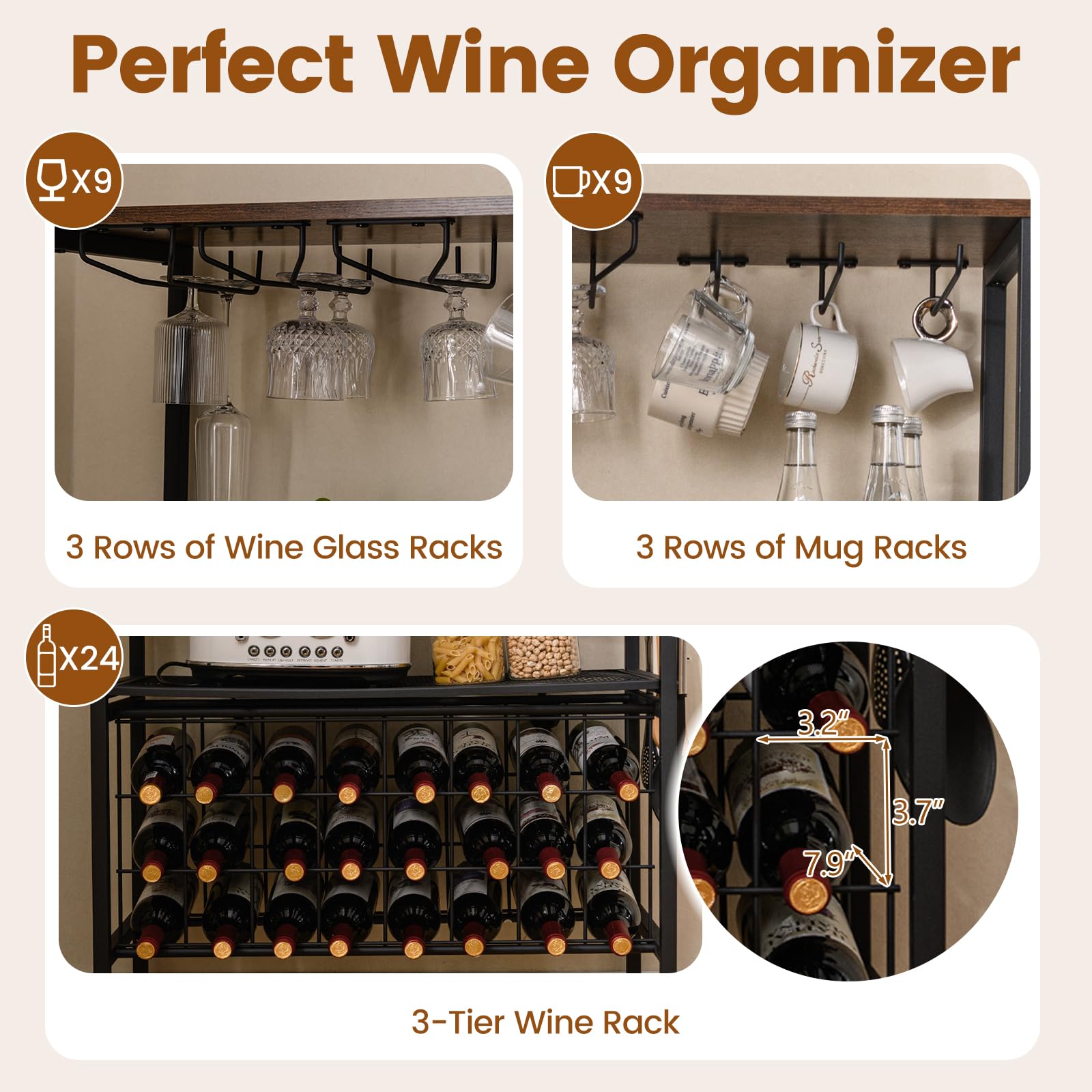 Wine Rack with RGB Light & Power Outlet