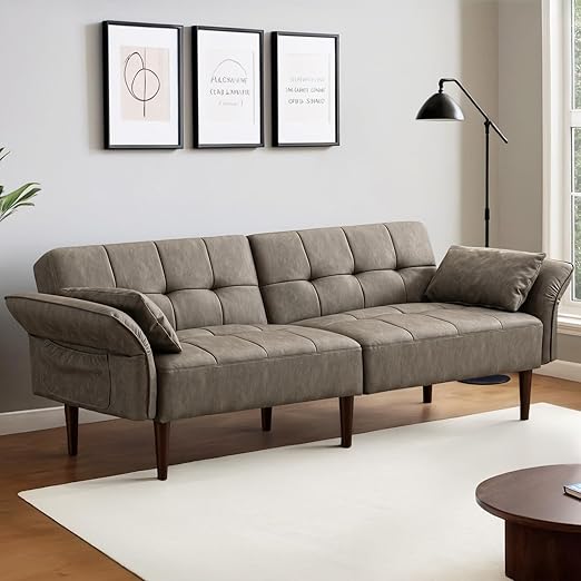 Convertible Futon Sofa Bed with Adjustable Armrests
