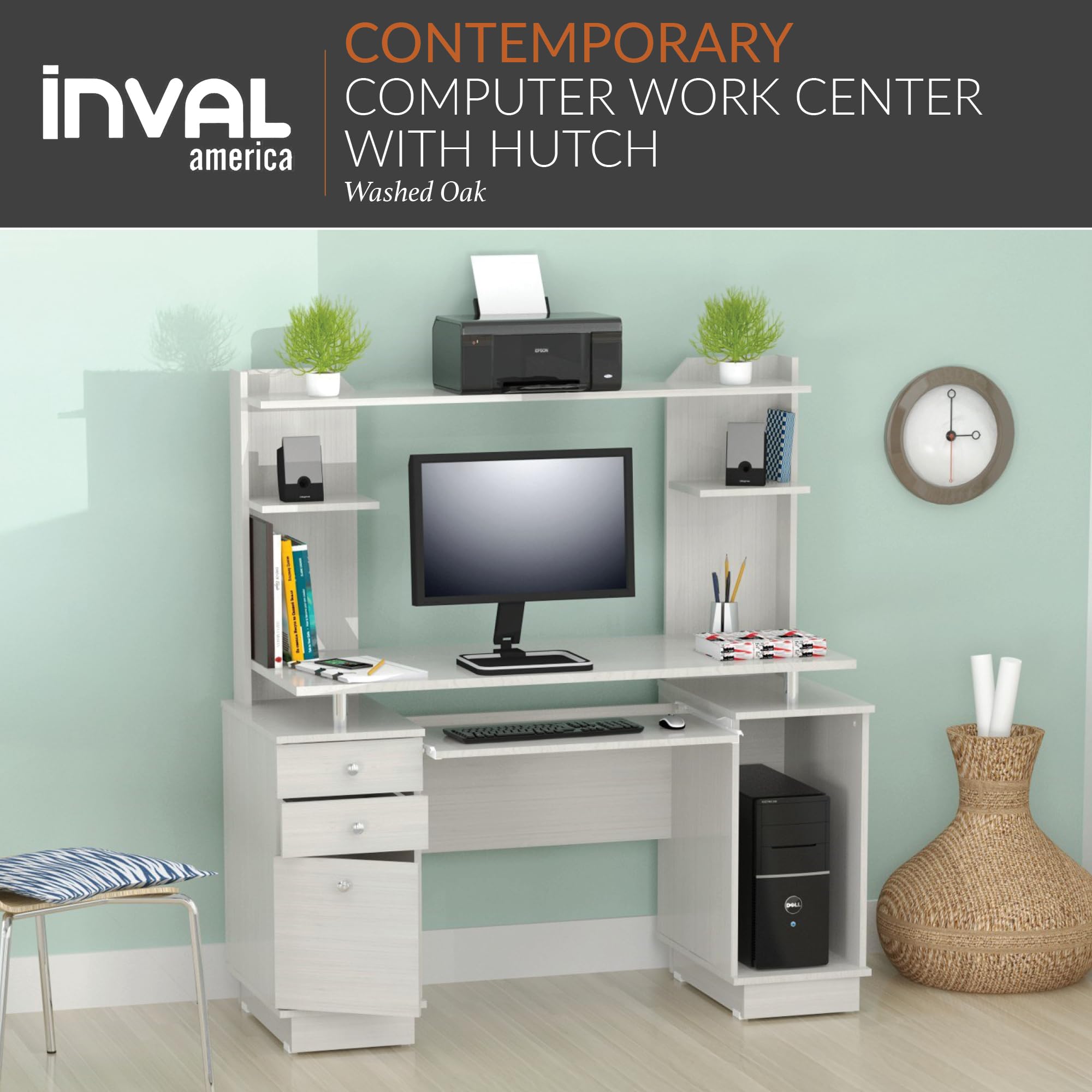 Computer Work Center with Hutch and Pull-Out Keyboard Tray
