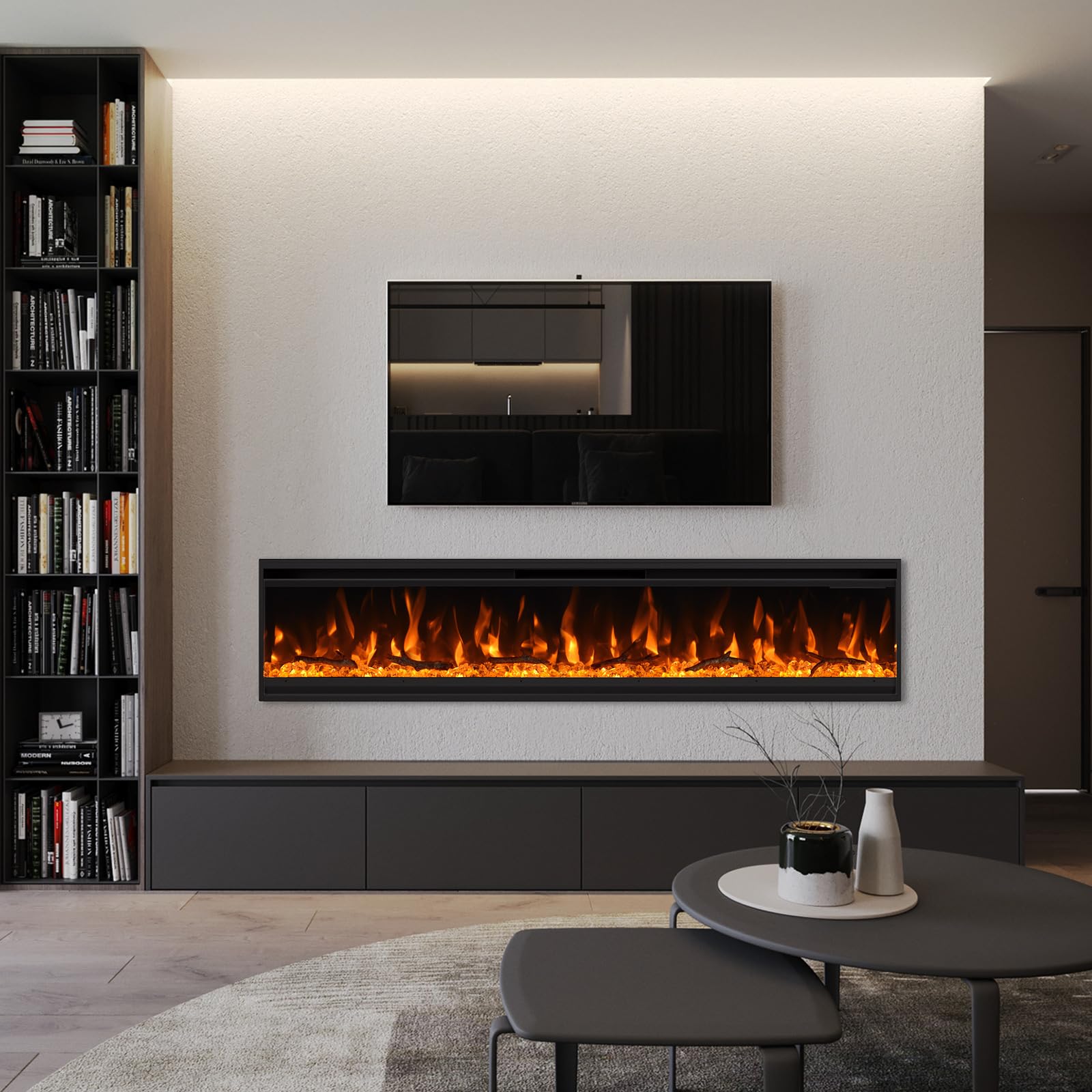 60 Inch Electric Fireplace Ultra-Thin Wall Mounted Recessed