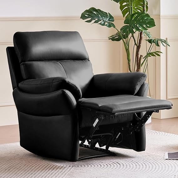 Genuine Leather Recliner Chair with Adjustable Backrest
