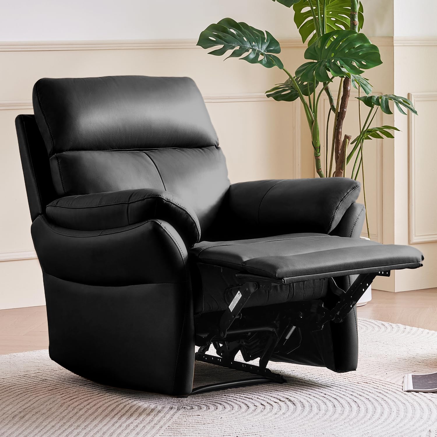 AIRSKY Genuine Leather Recliner Chair, Top Grain Leather, Italian Water-Washing Process, Reclining Sofa Chair for Reading, Single Sofas for Living Room, Theater Seating, Bedroom. Black,R1
