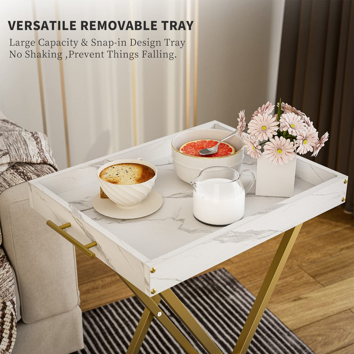Folding TV Tray Tables Set of 2 with Removable Serving Tray