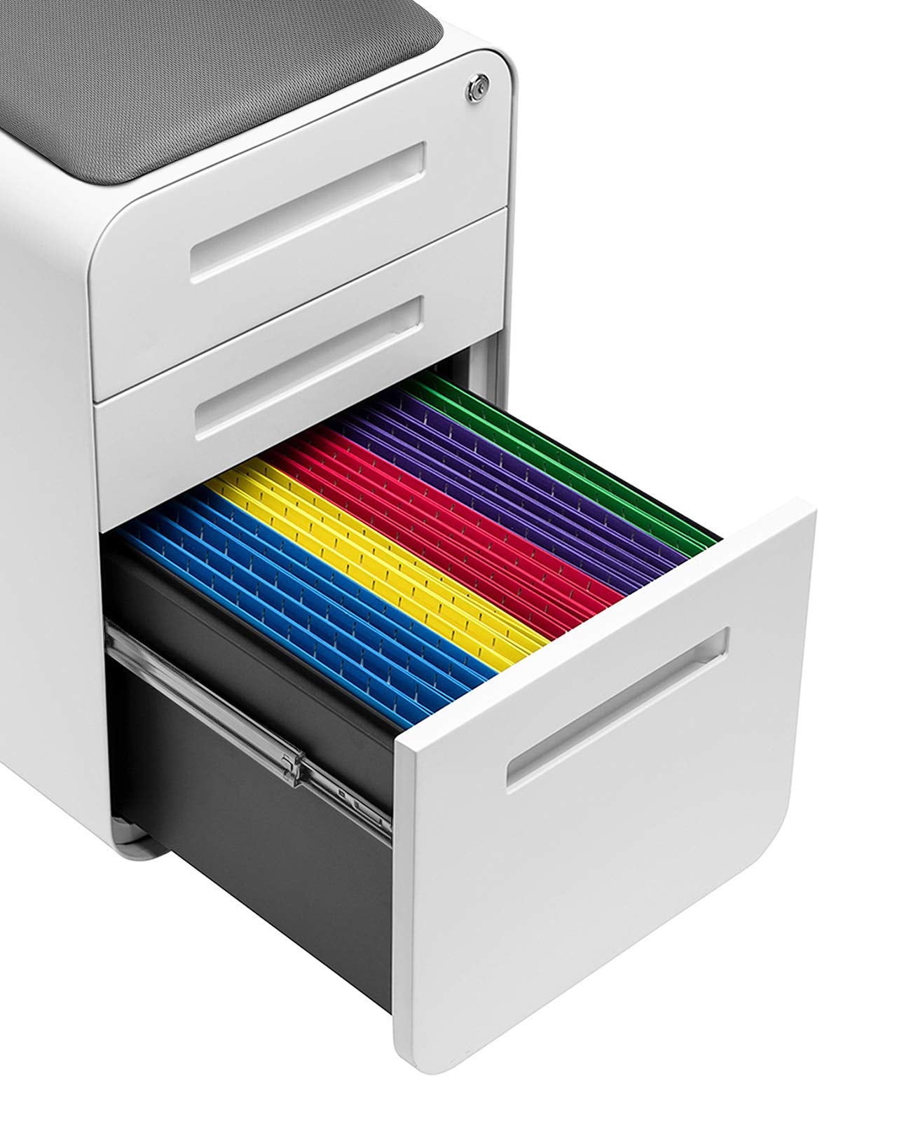 3-Drawer Mobile File Cabinet with Cushioned Seat