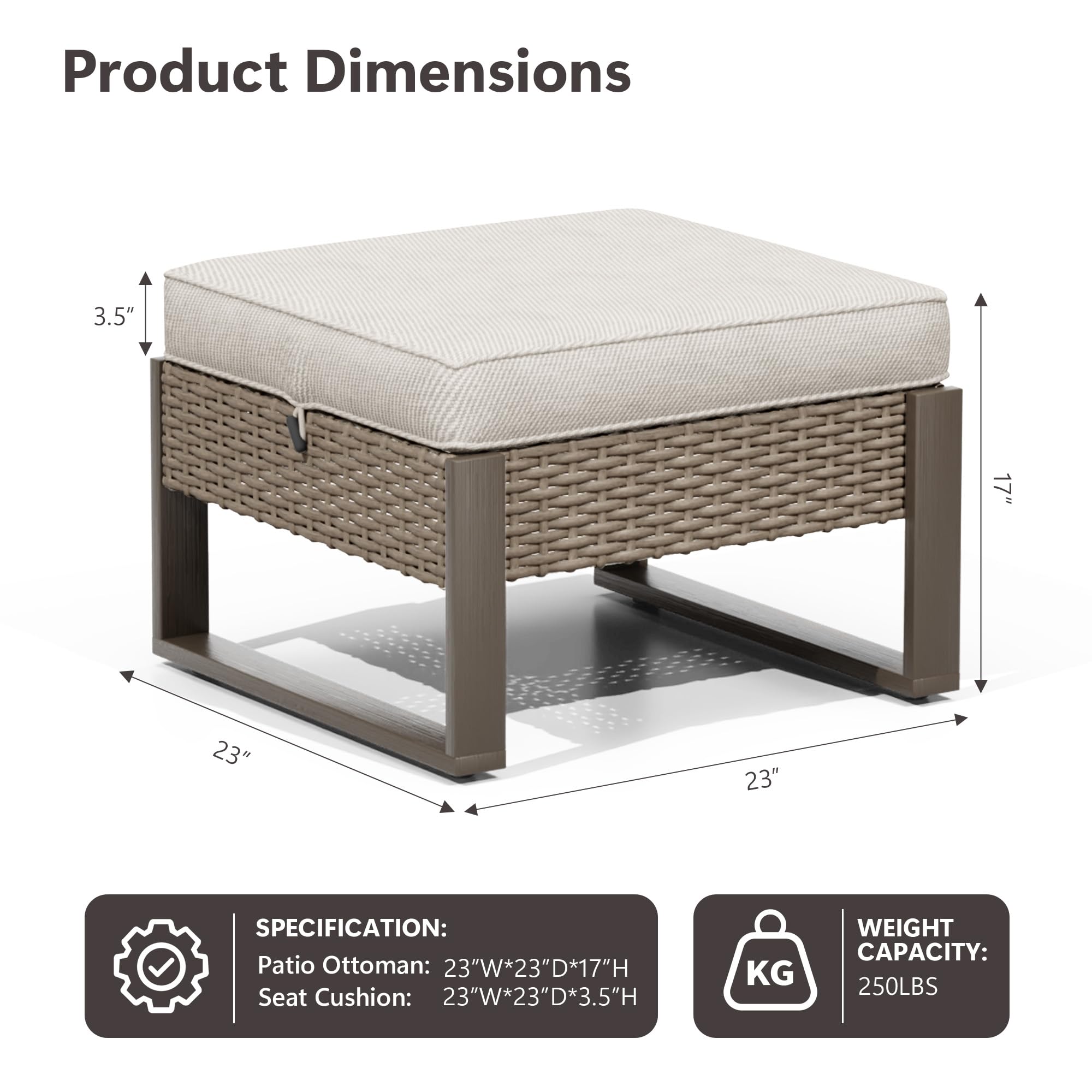 Outdoor Wicker Patio Ottomans Set of 2 with Cushions