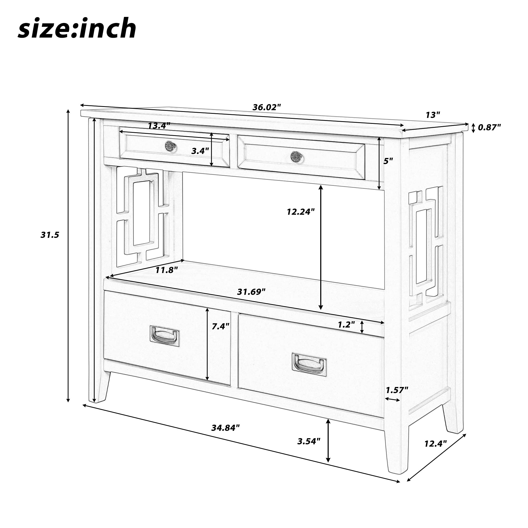 Console Table with 4 Drawers and Shelf - Green