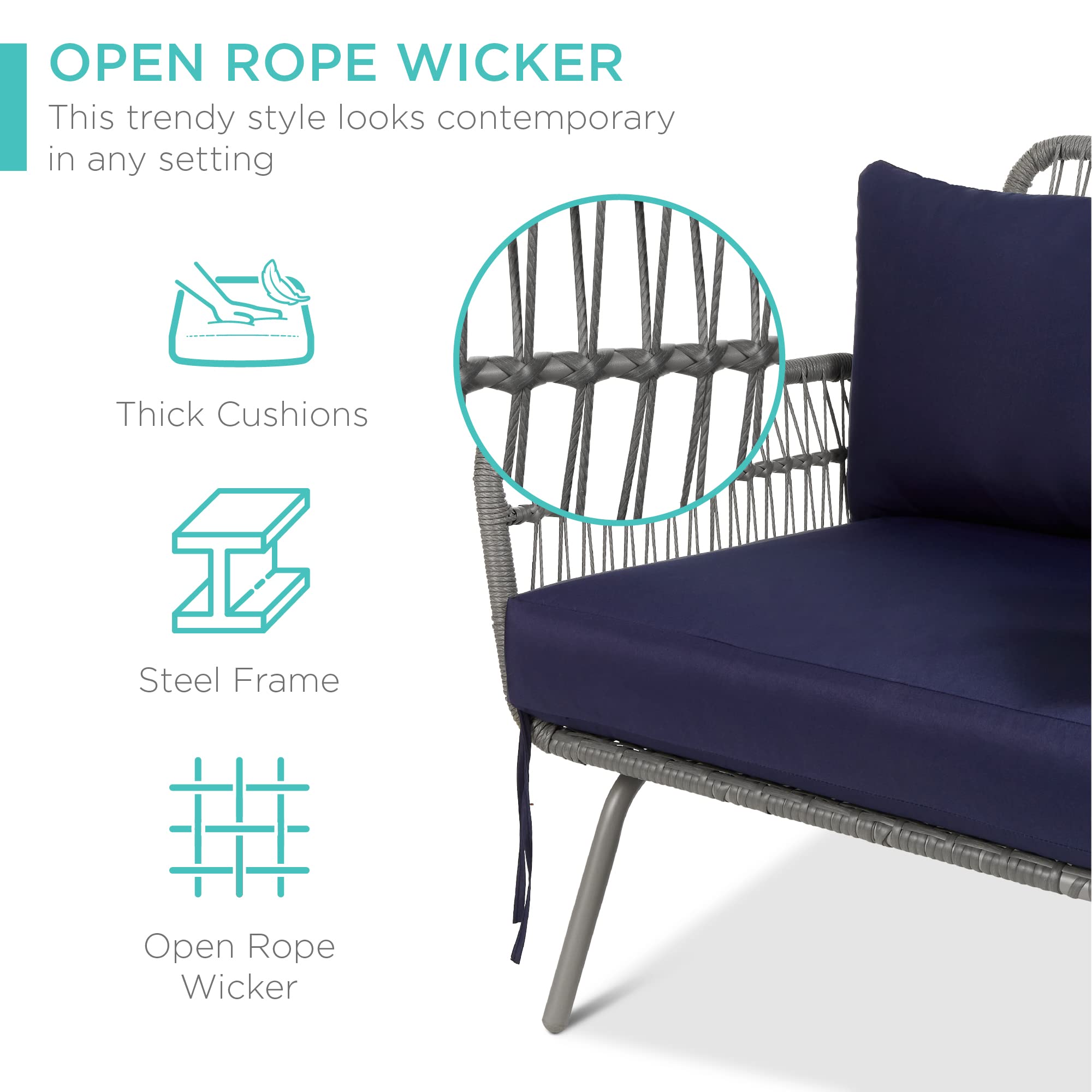 Outdoor Rope Woven L-Shaped Sectional Sofa Set