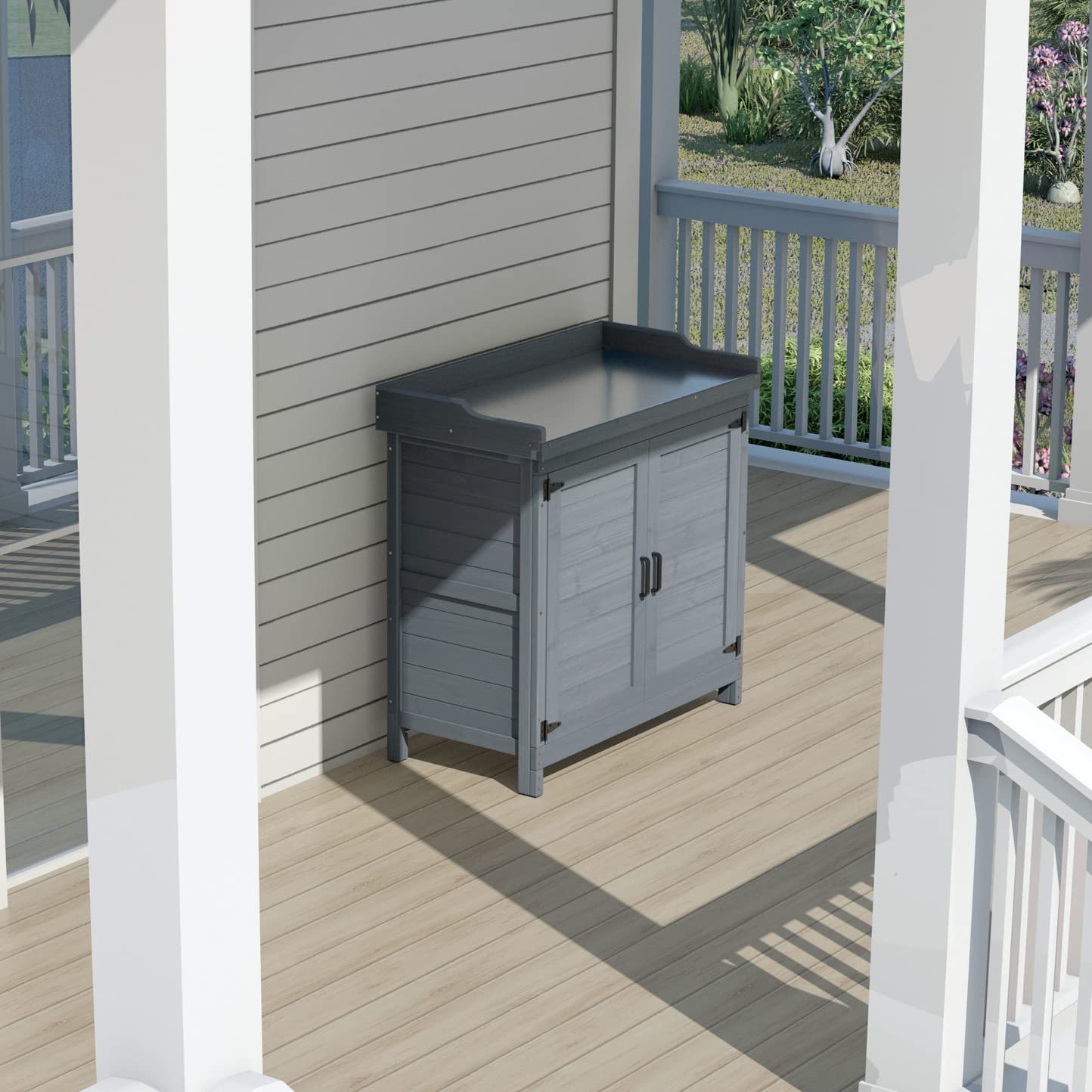 Wooden Outdoor Storage Cabinet with Potting Bench