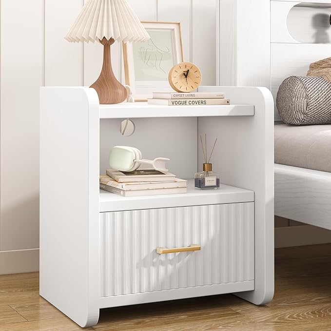 Night Stand with Charging Station and Drawer Storage