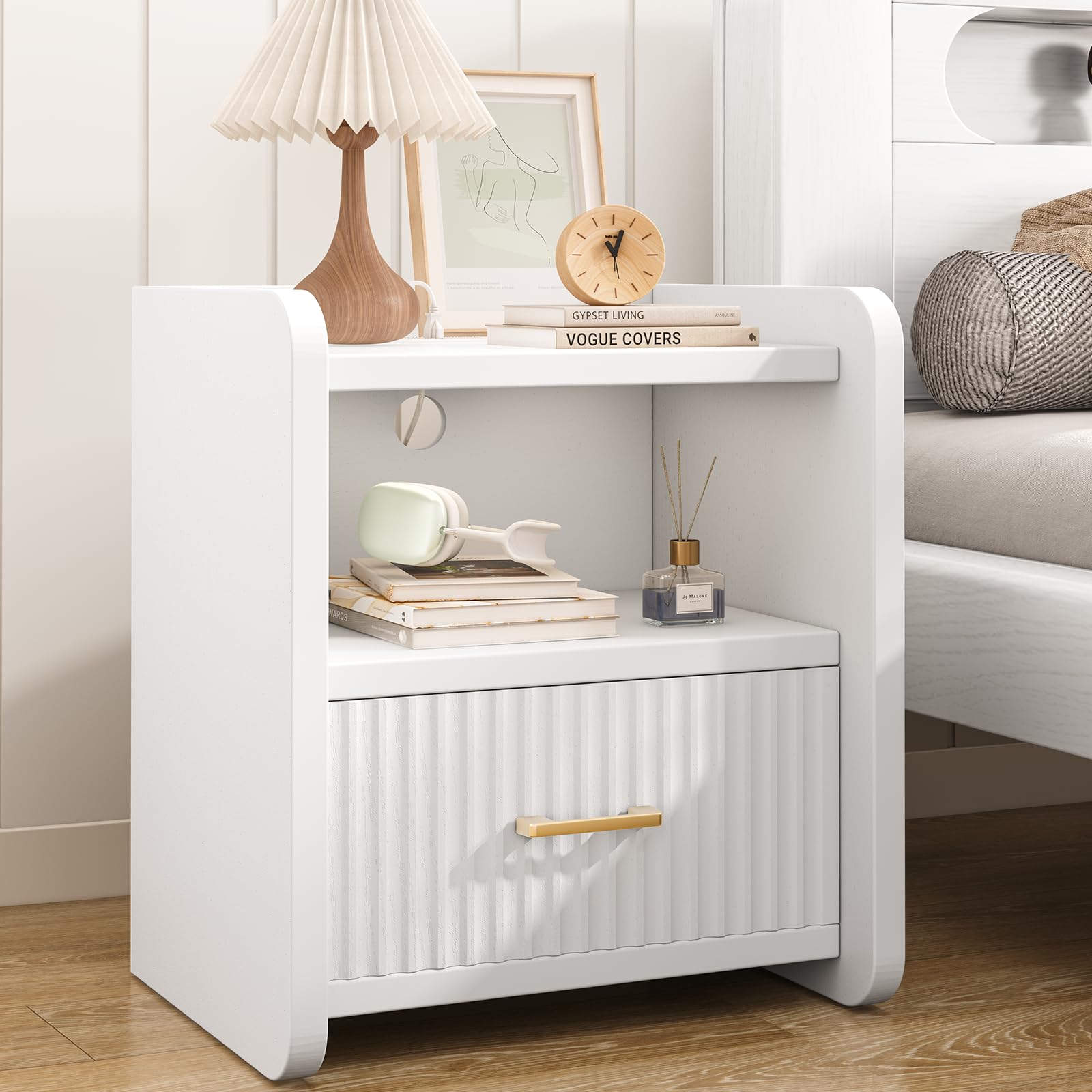 Night Stand with Charging Station and Drawer Storage