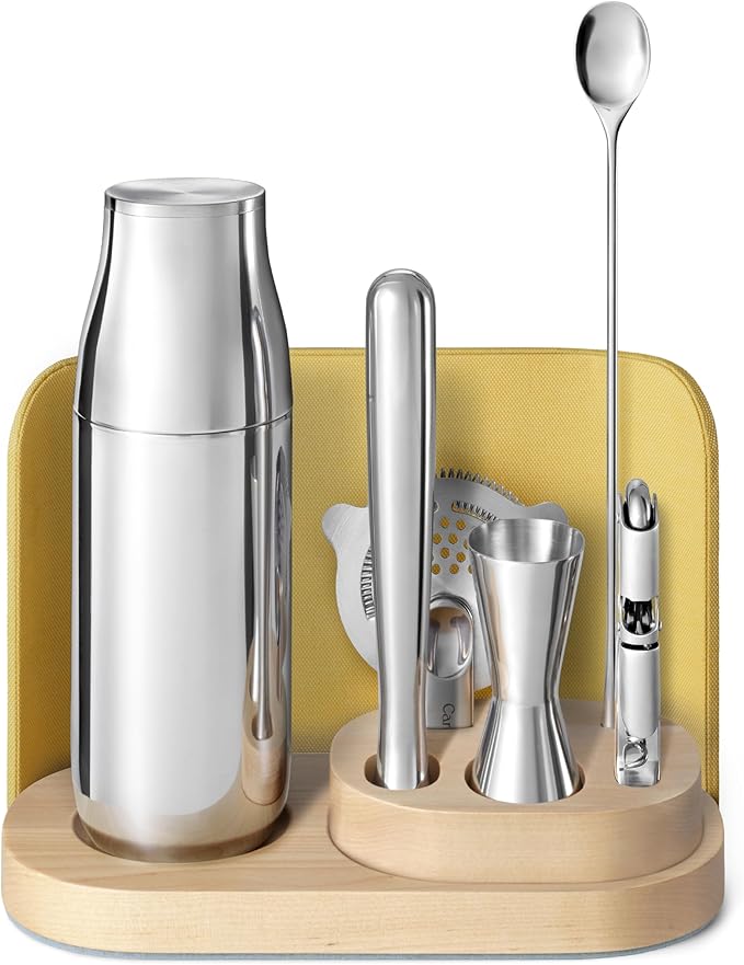 9-Piece Complete Bar Set - Cocktail Shaker, Jigger, Muddler, Wine Key & Organizer