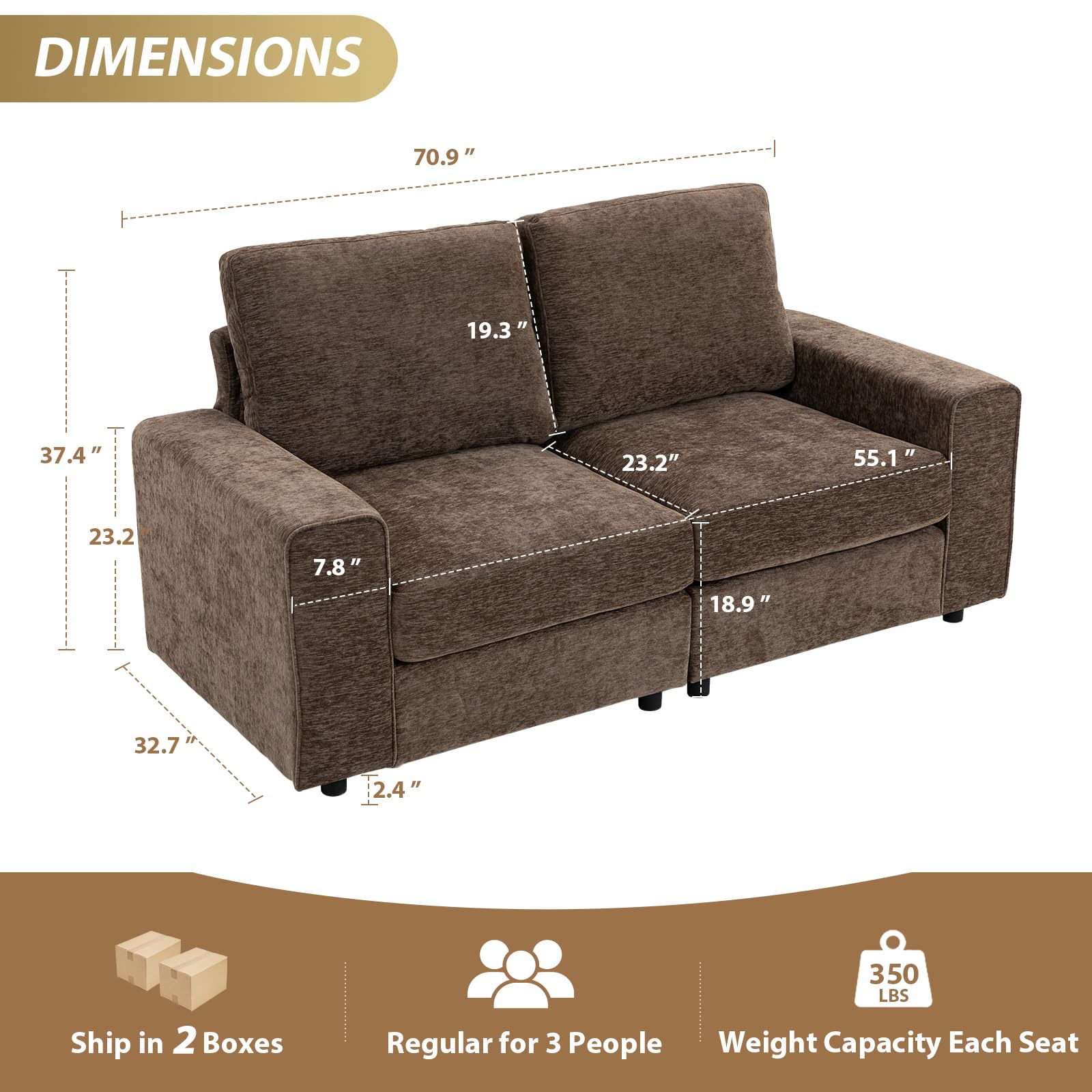 71" Modular Chenille Loveseat Sofa