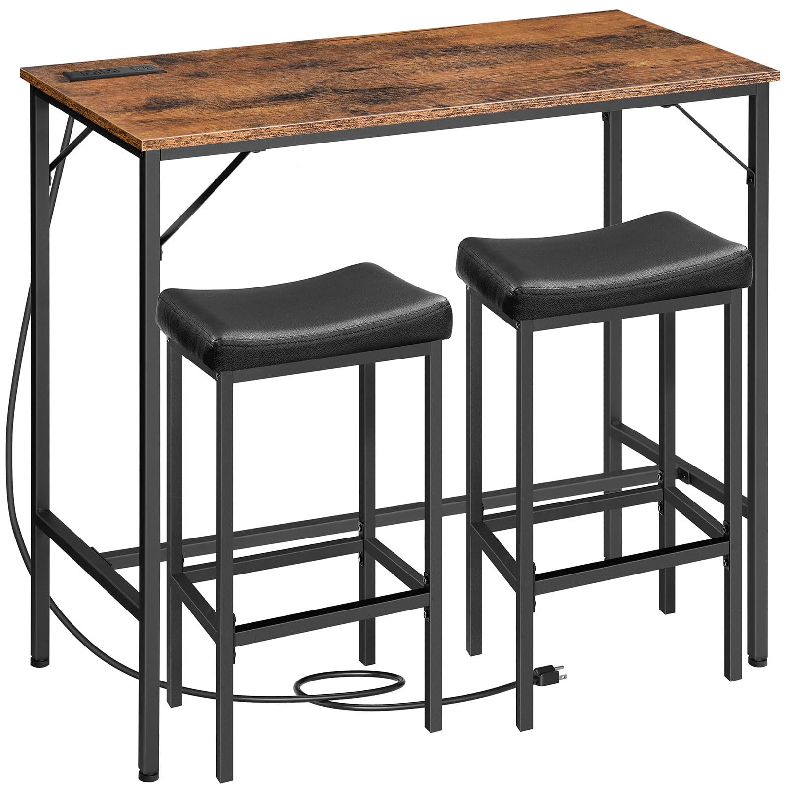 3-Piece Bar Table and Chairs Set with Charging Station