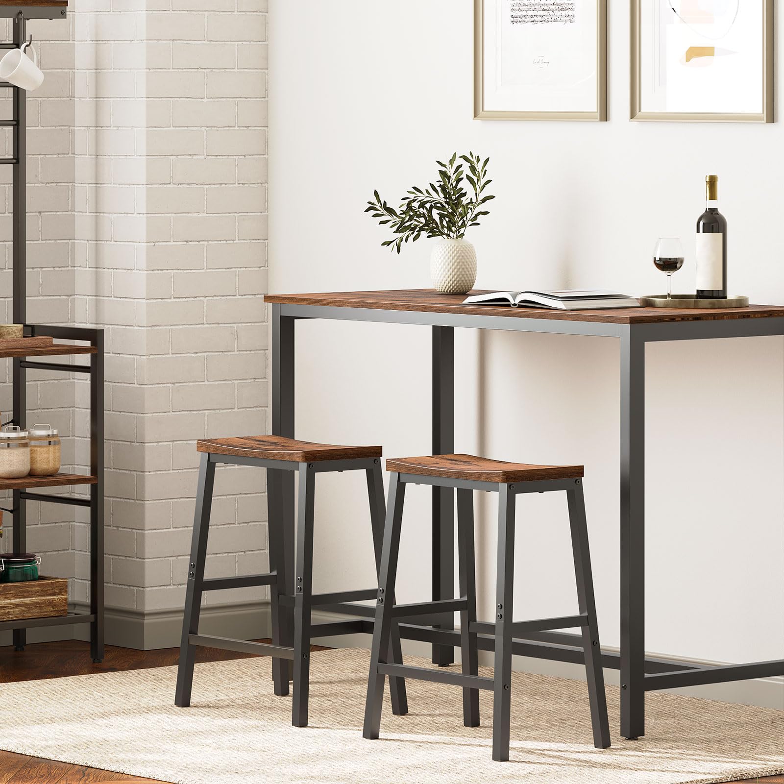 Saddle Bar Stools Set of 2 with Footrests
