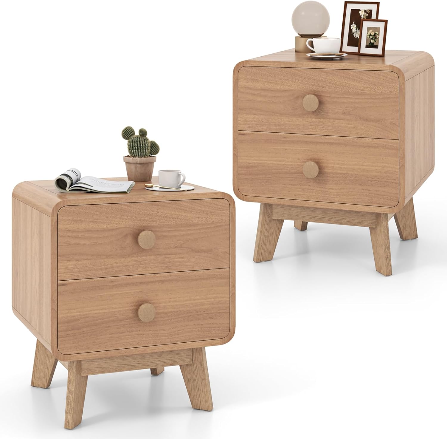 Mid-Century Modern 2-Drawer Nightstand White