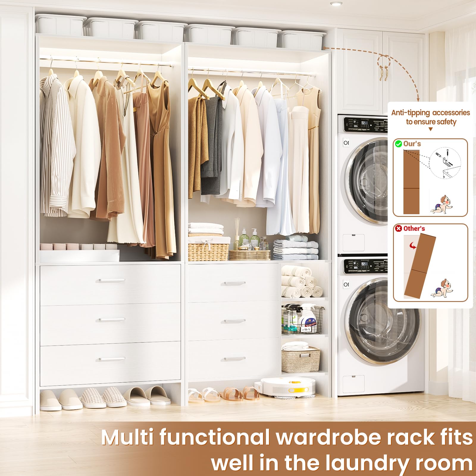 Closet System with 6 Drawers and Hanging Rods