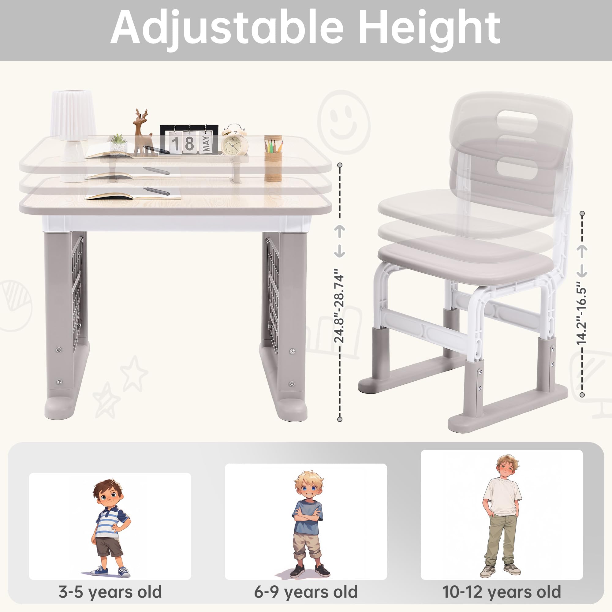 Height Adjustable Kids Desk and Chair Set