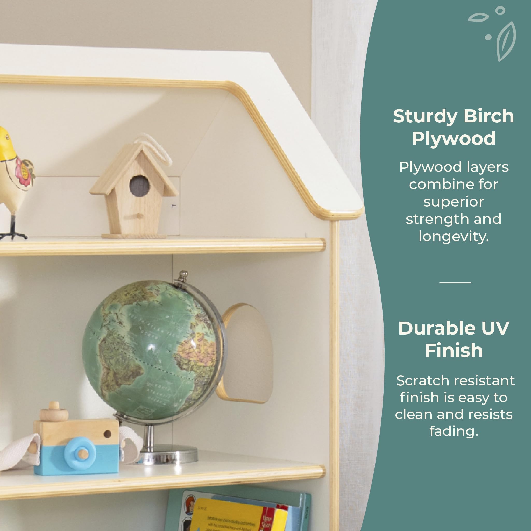 Guidecraft EdQ Dollhouse Bookcase - White: Bookshelf for Kids with Storage Bins for Dolls, Books, Toys, and School Supplies| Kid's Bedroom and Classroom Furniture