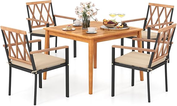 7-Piece Acacia Wood Outdoor Dining Set with Cushioned Chairs