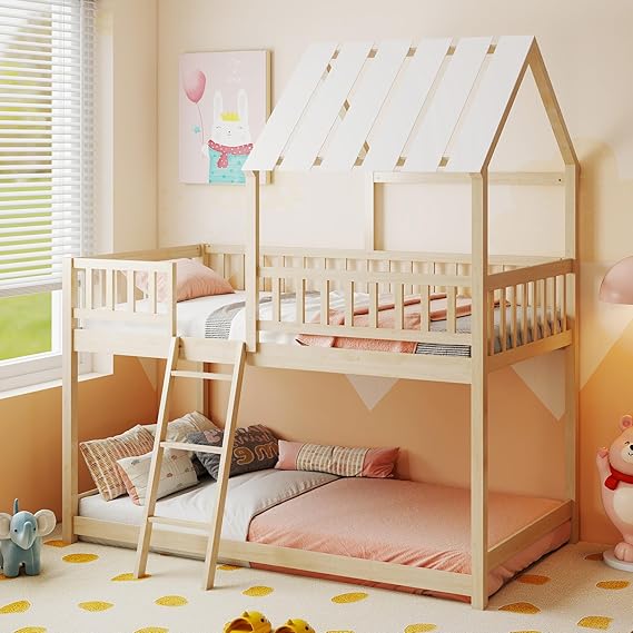 Twin Over Twin House Bunk Bed with Roof