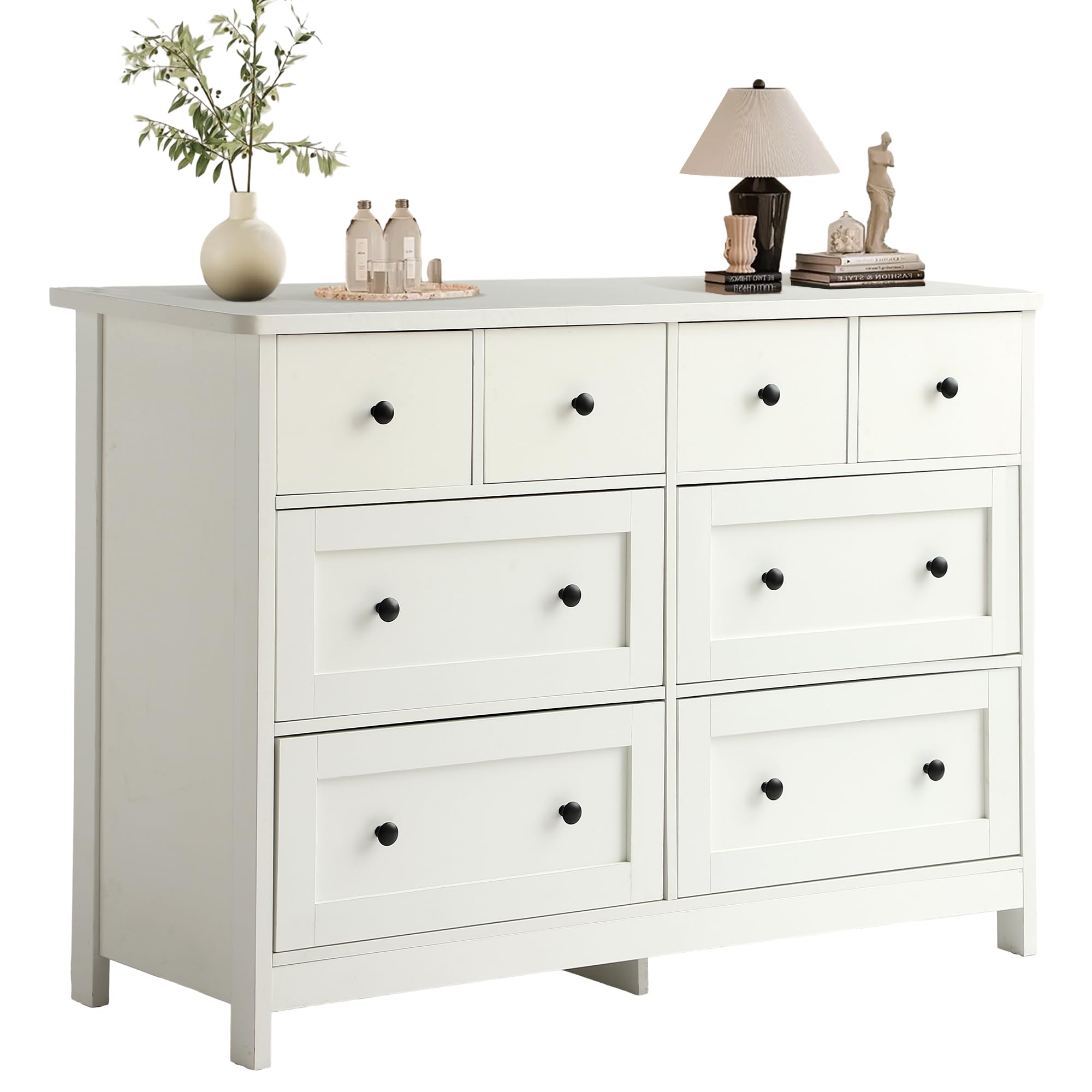 8 Drawer Dresser 47" Wooden Chest with Metal Knobs White