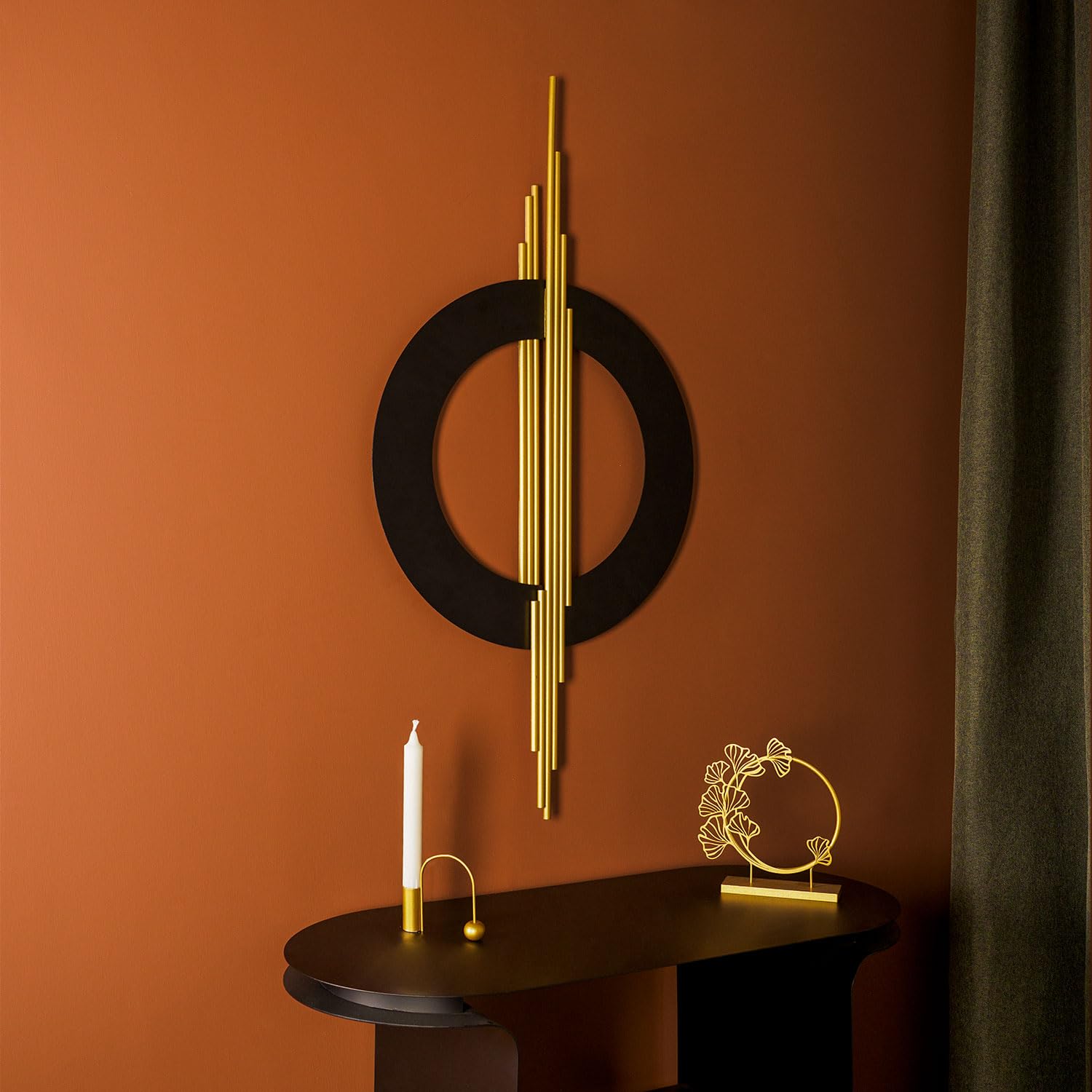 3D Black and Gold Metal Wall Art - 39 x 19 Inches