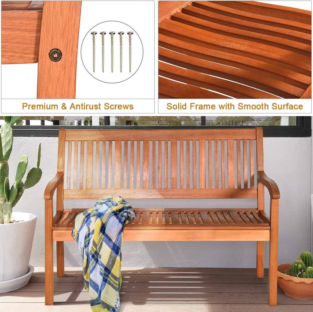 Outdoor Wood Garden Bench 50"W