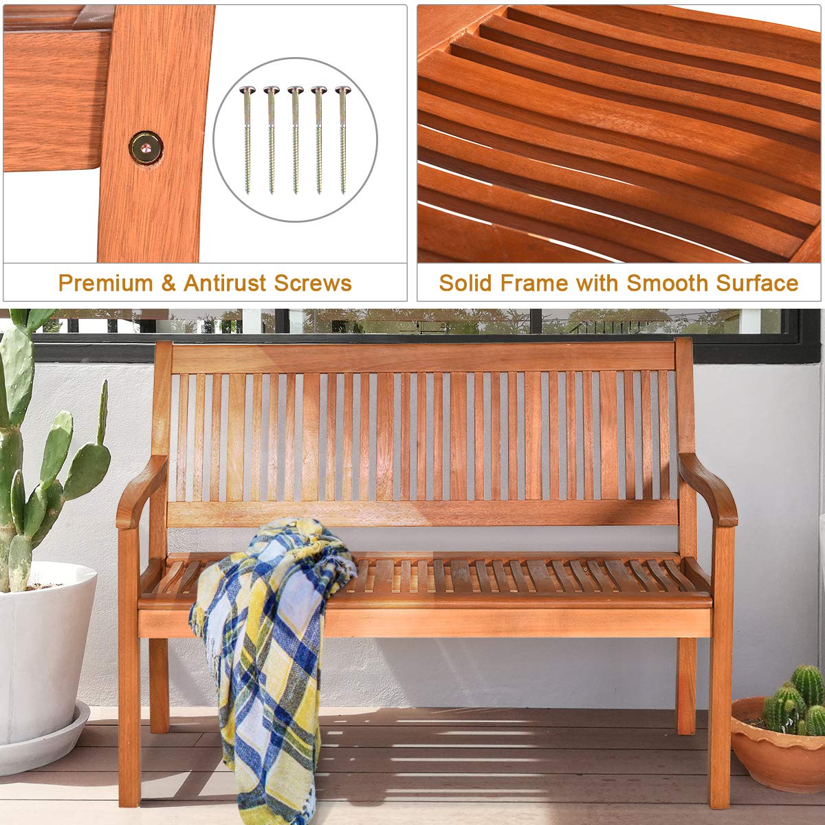 Outdoor Wood Garden Bench 50"W