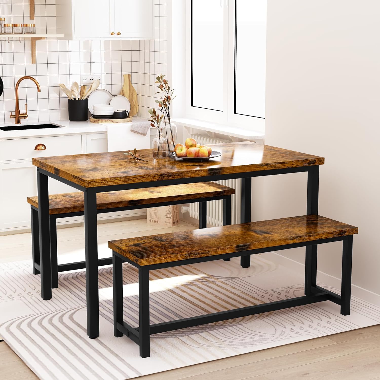 3-Piece Dining Table Set with Benches