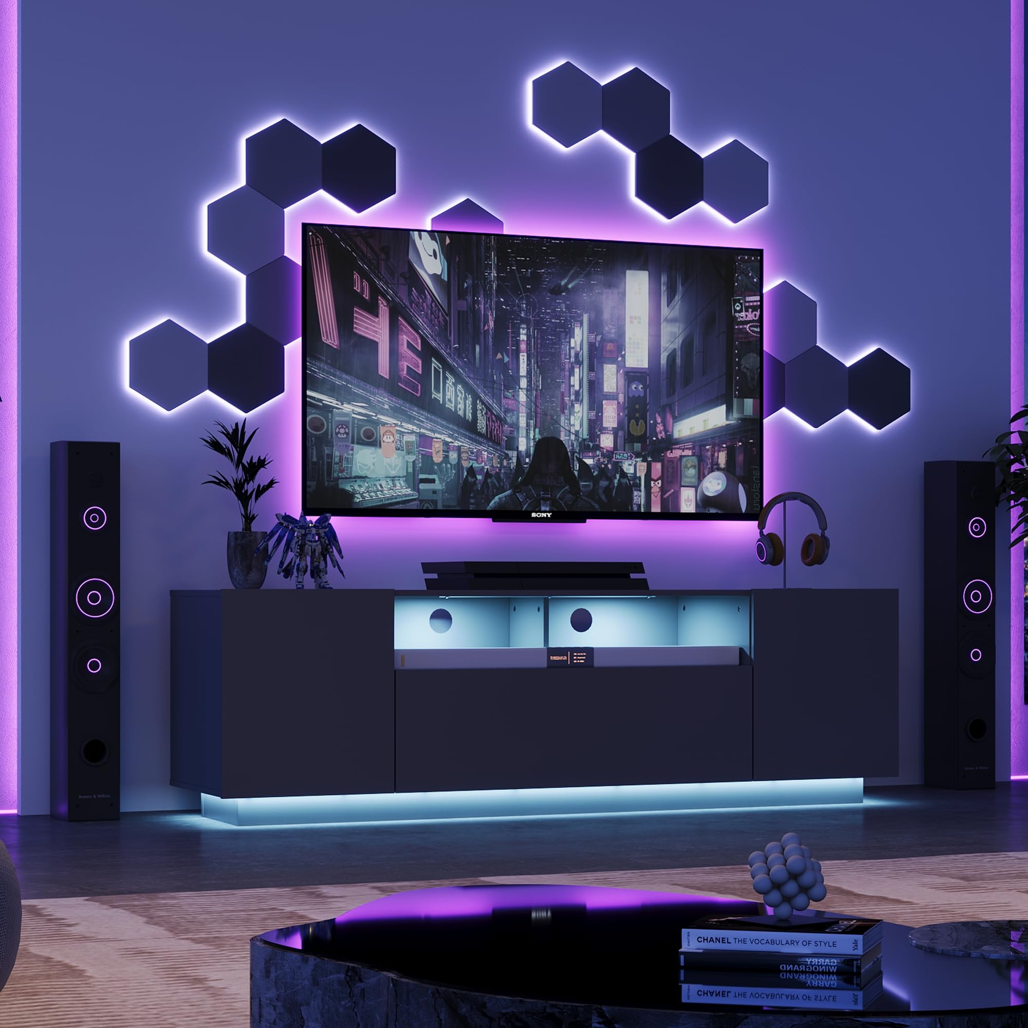 58" LED TV Stand with Storage Cabinets