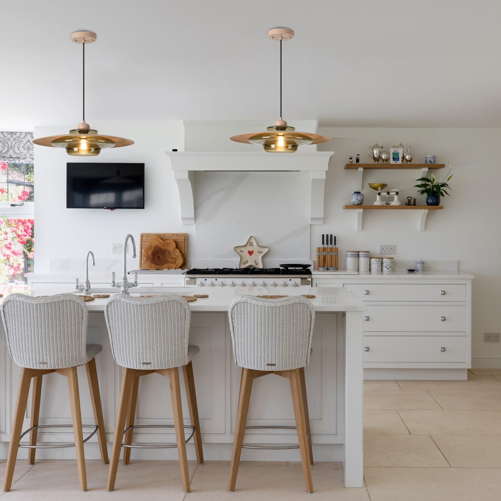 Modern Pendant Light with Olive Green Glass Shade