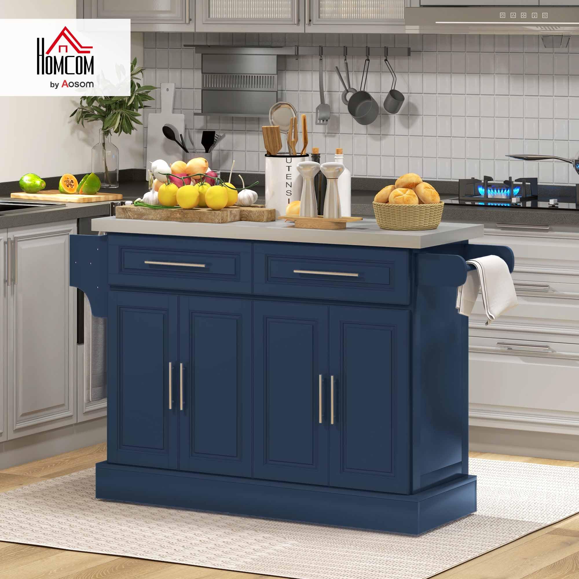 Rolling Kitchen Island Cart with Stainless Steel Top
