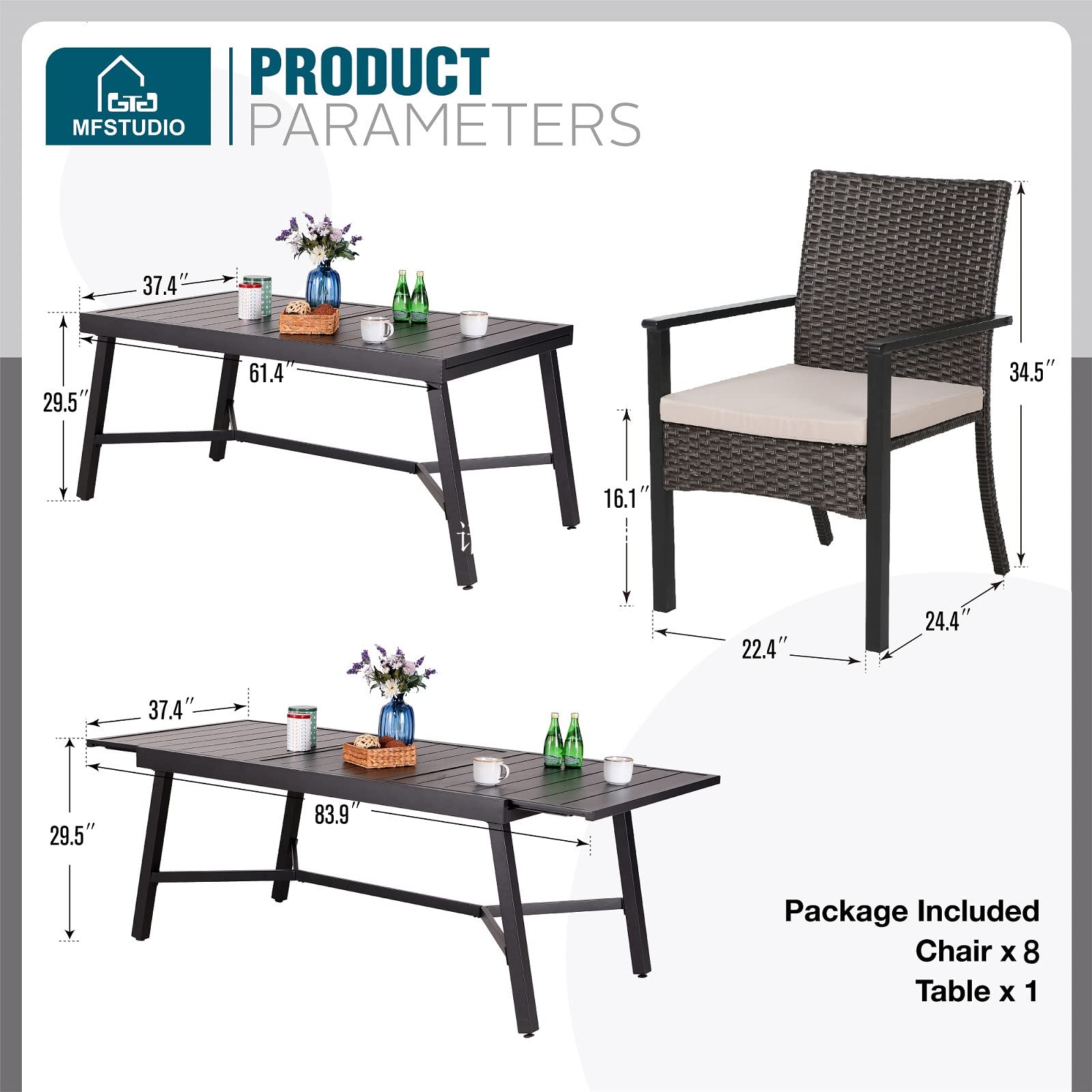 9-Piece Expandable Patio Dining Set