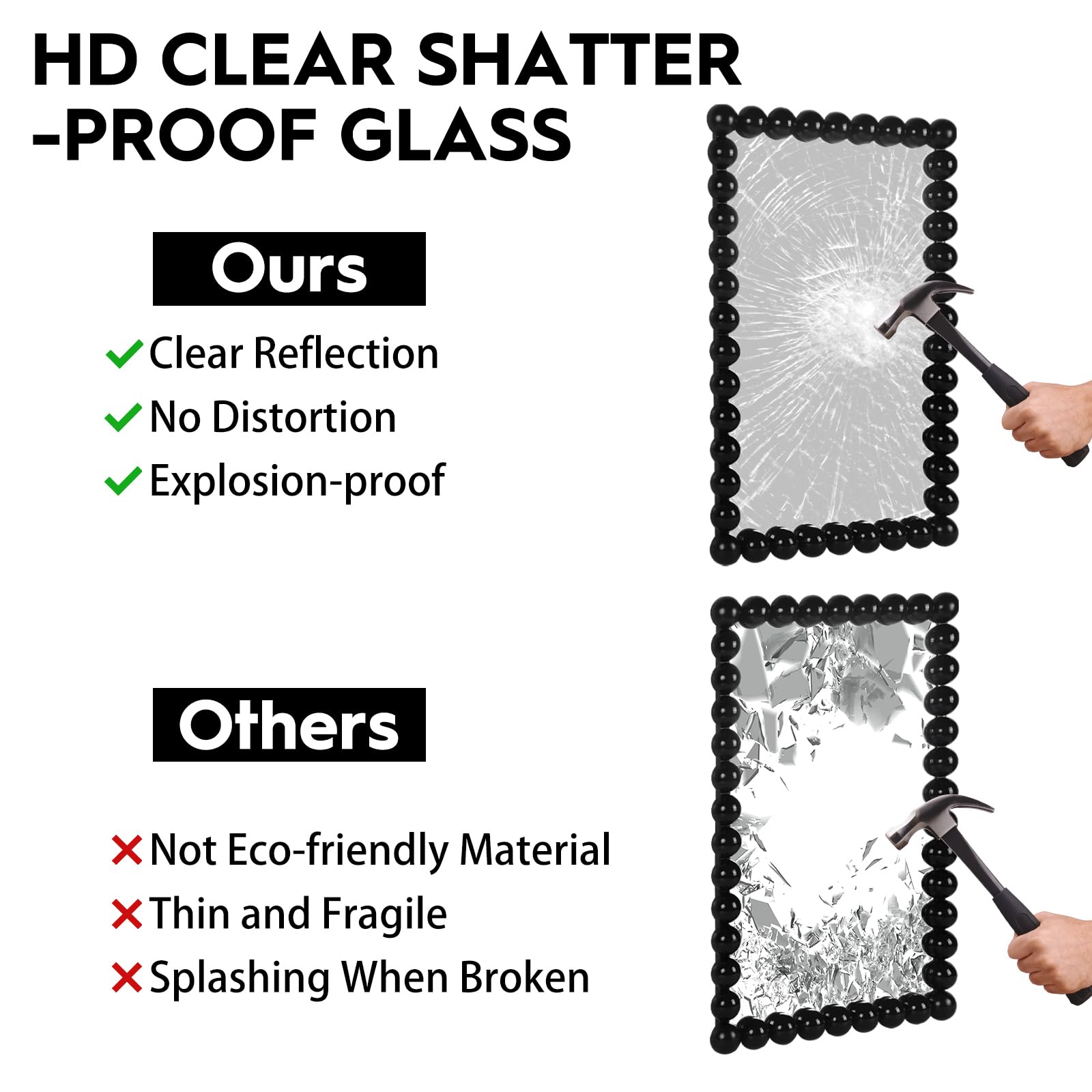 Decorative Beaded Wall Mirror Rectangular Black 28x18