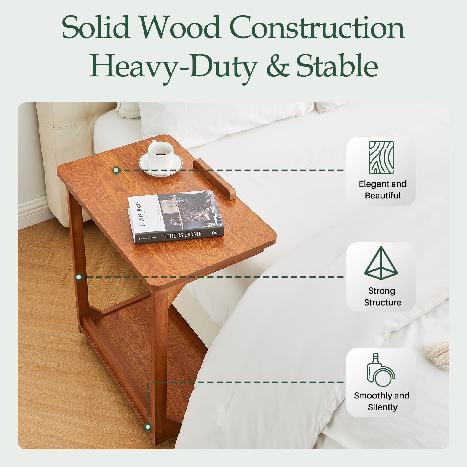 C-Shaped Rolling End Table with Wheels