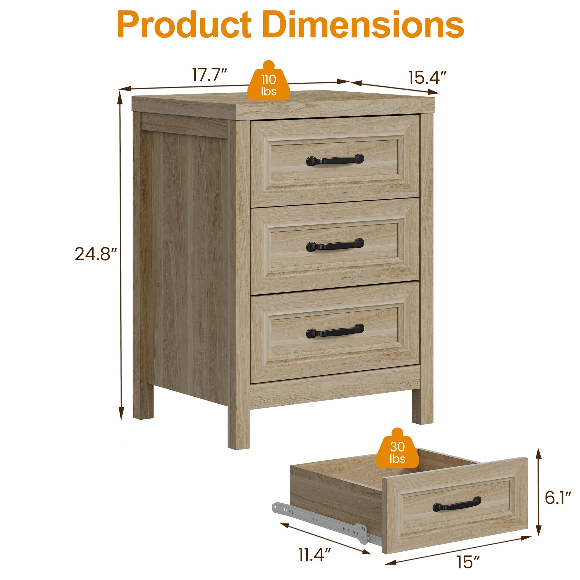 3 Drawer Nightstand with Modern Wood Design
