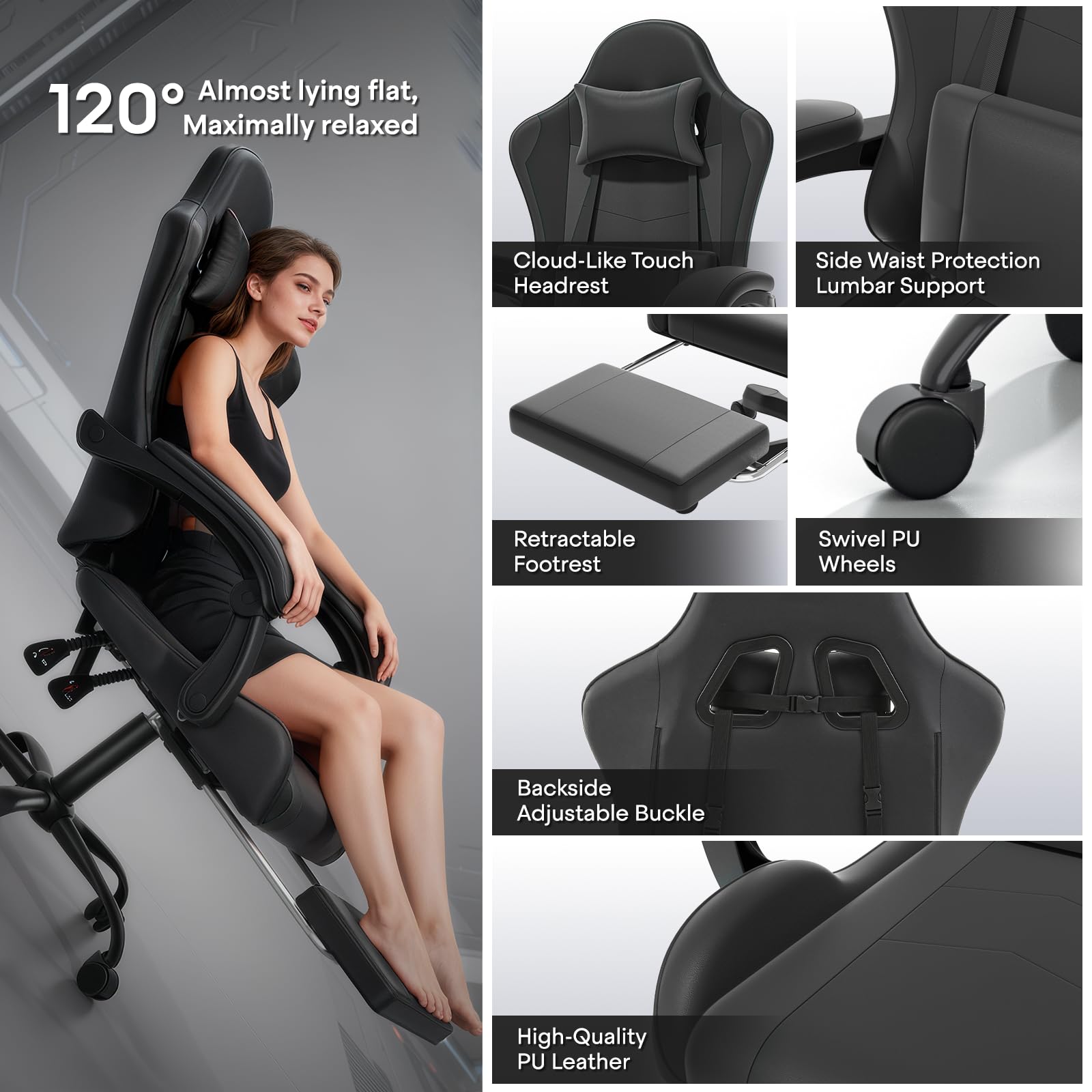 Ergonomic Gaming Chair with Footrest and Lumbar Support