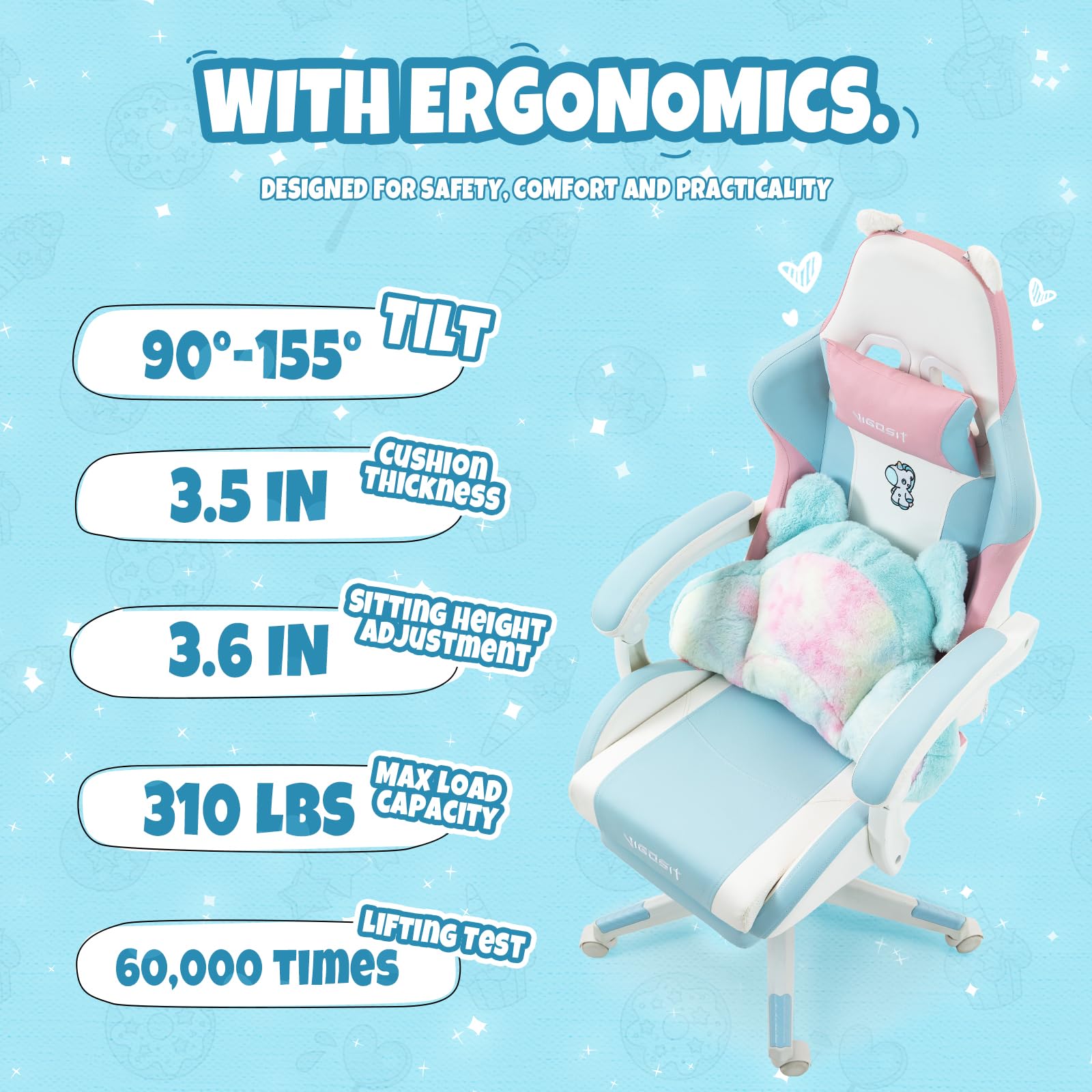 Cat Ear Gaming Chair with Footrest