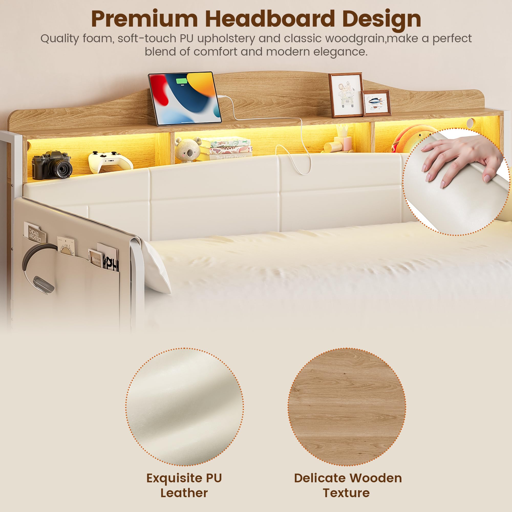 Twin Daybed with Trundle and Bookcase Headboard