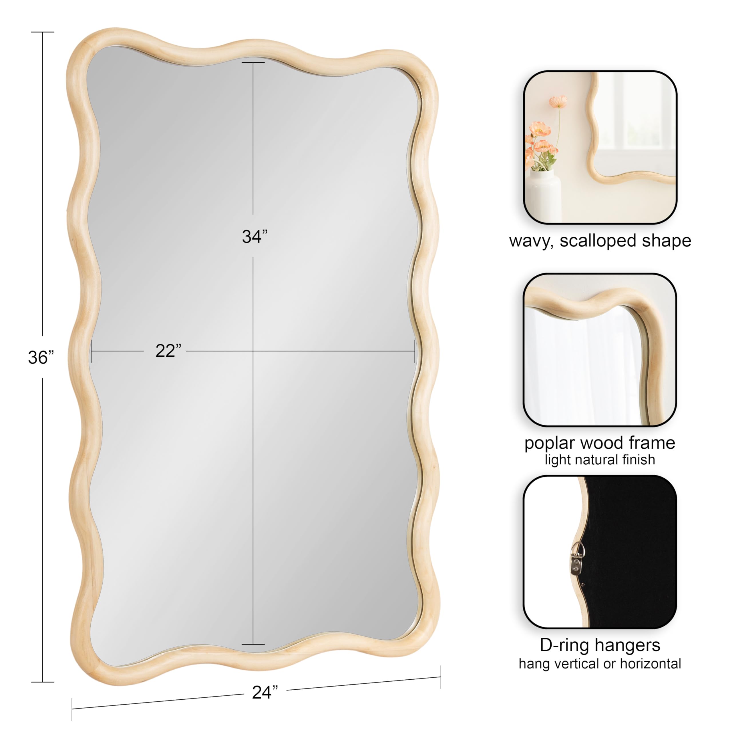 Modern Scalloped Rectangle Wall Mirror 24x36