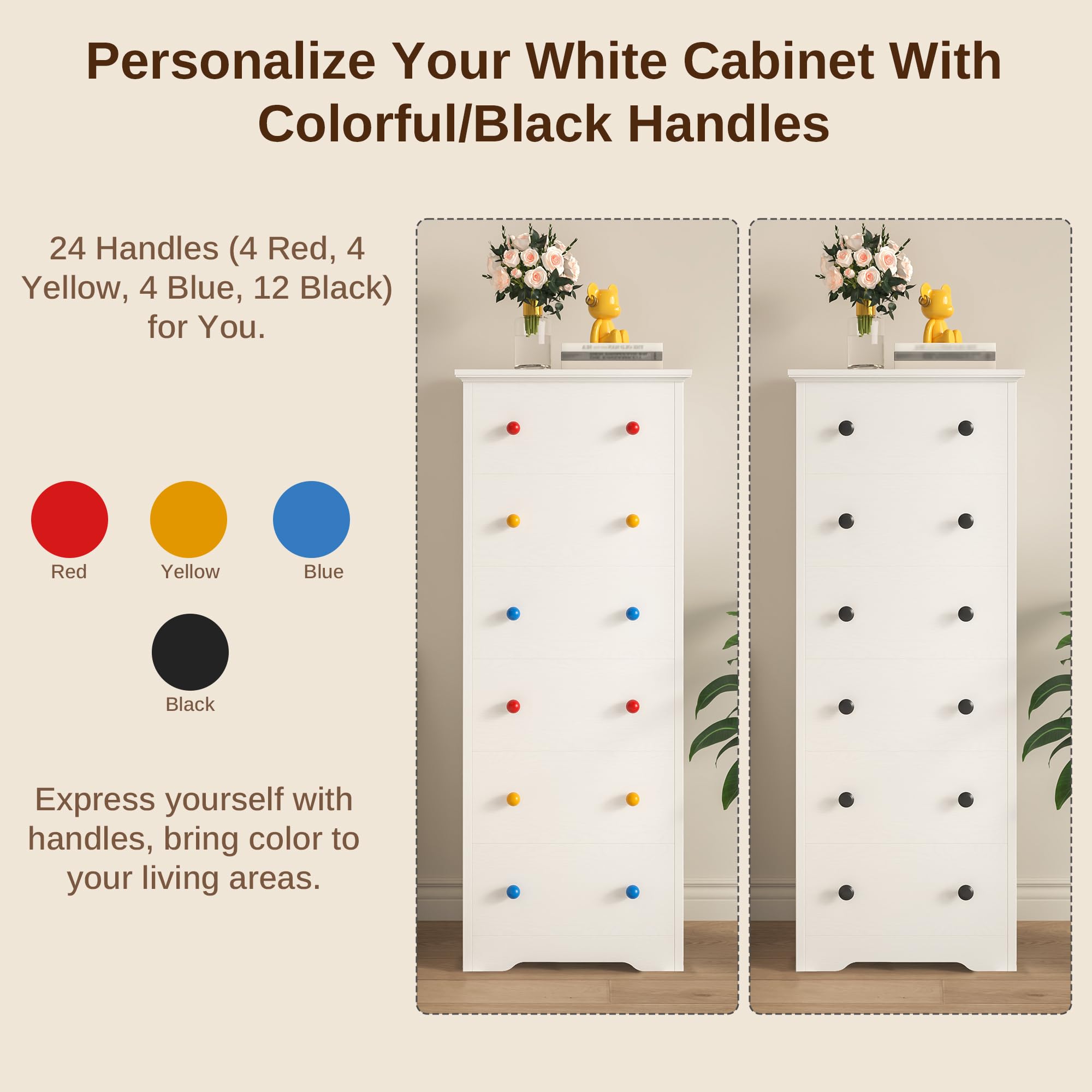 6 Drawer Tall Dresser with Colorful Handles