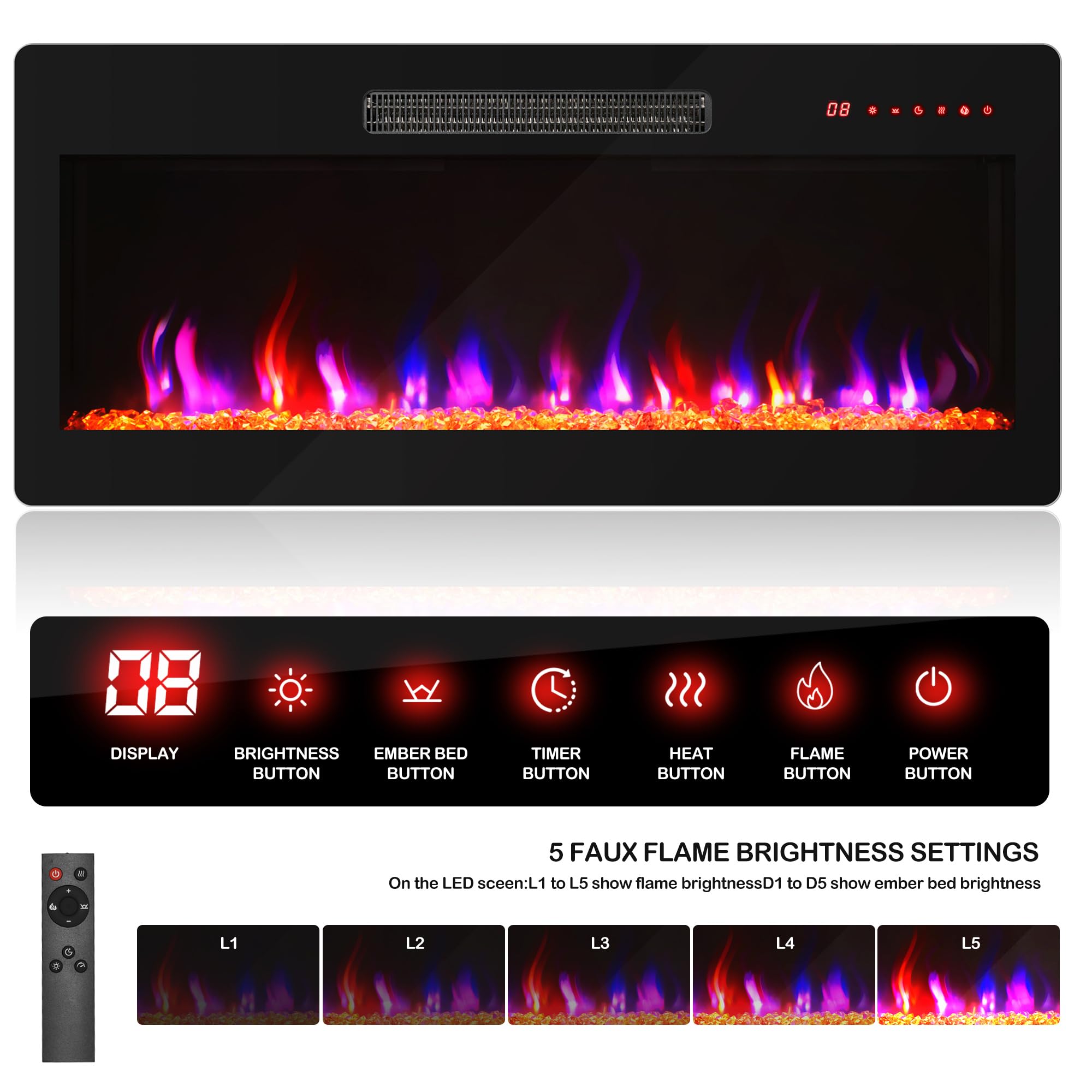 68" Electric Fireplace TV Stand with Storage Cabinet
